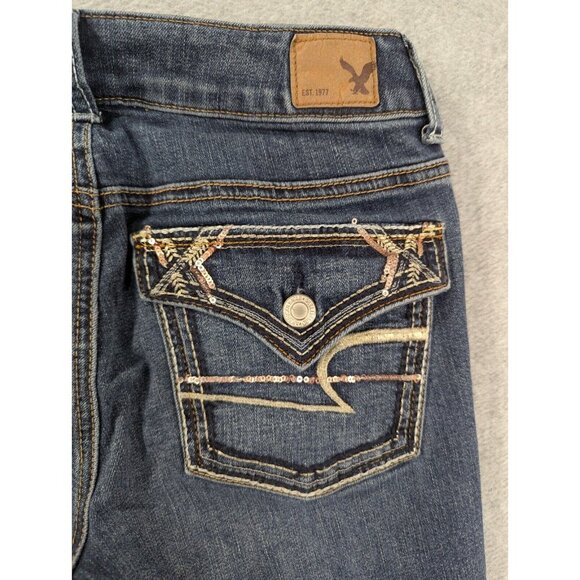 American Eagle Jeans Womens Size 2 Blue Skinny Embellished Flap Back Pockets - Picture 12 of 16